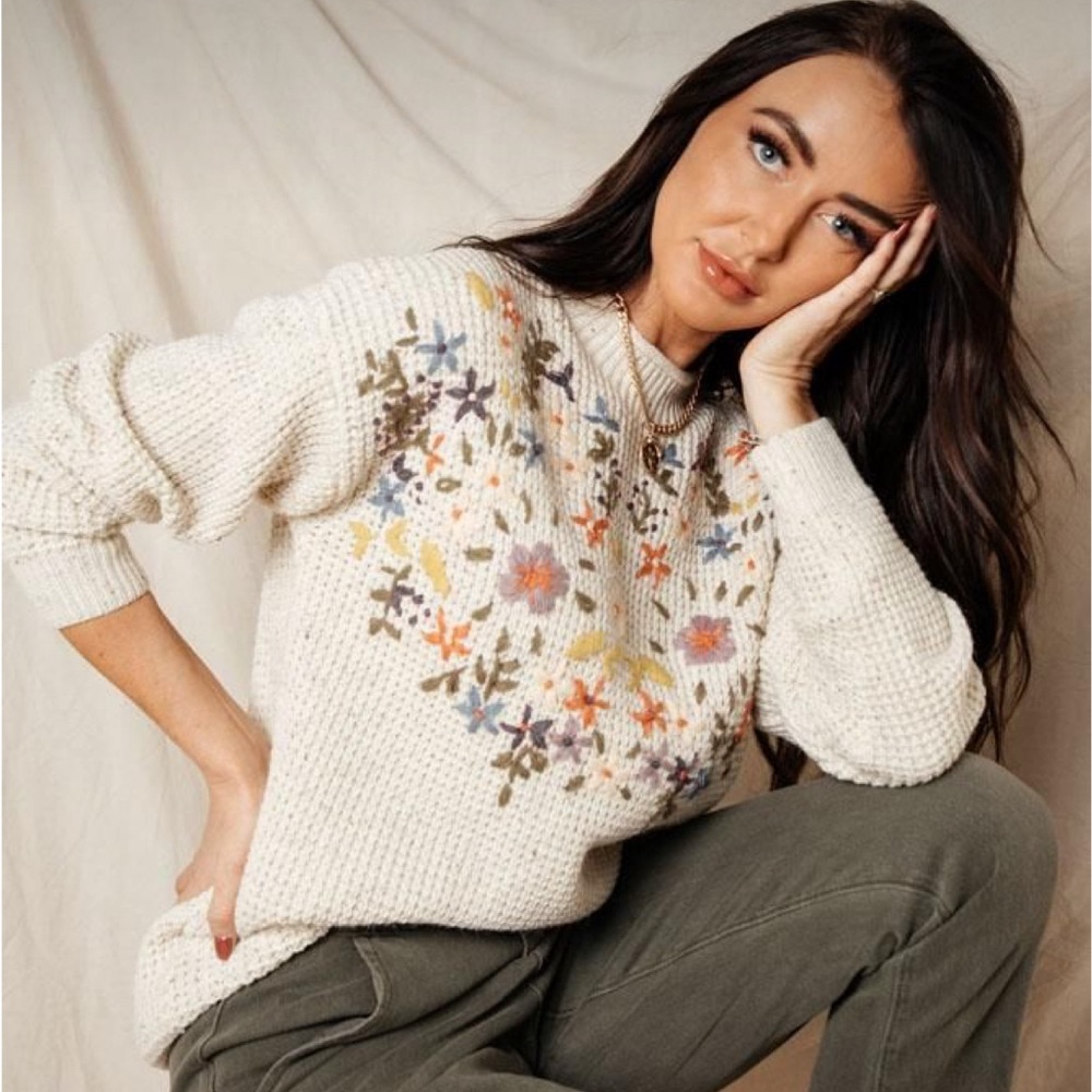 BOHME Flower Embroidered Sweater, size small